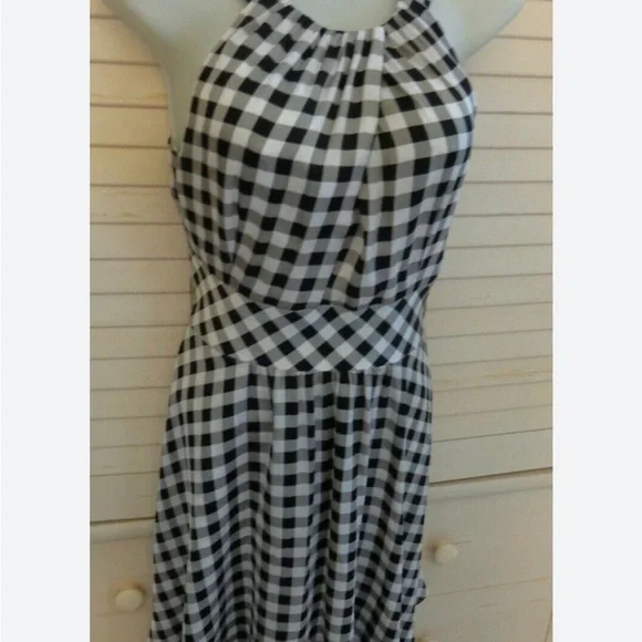 White House Black Market Black and White Gingham Midi Dress - Picture 1 of 11
